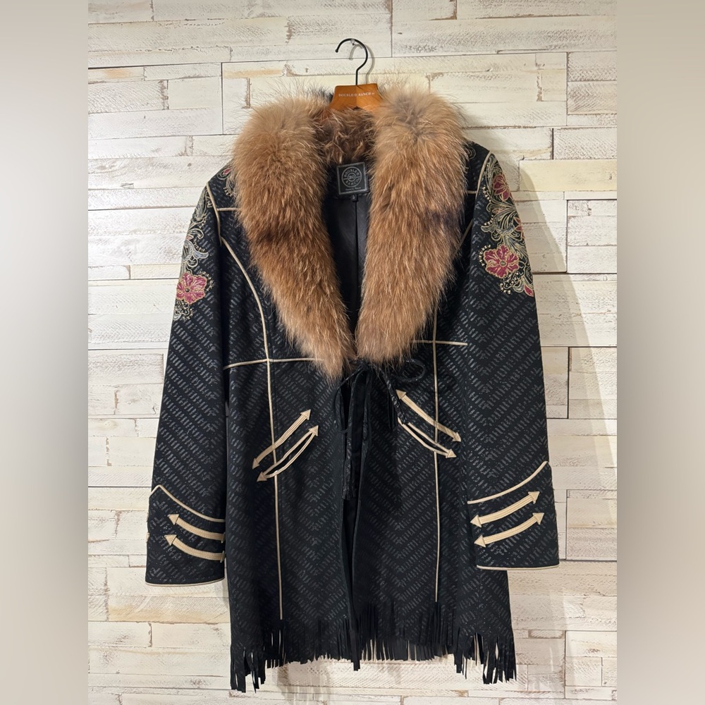 Double D Ranch Black and Brown Coat with Fur Collar